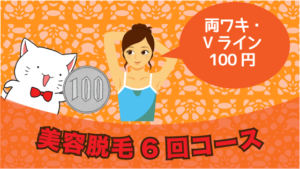 美容脱毛6回コース（両ワキ・Vライン)100円